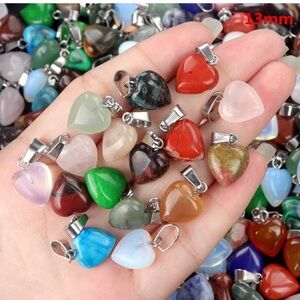 Mixed Natural Stone Heart Pendants 15pcs